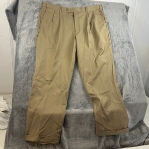 Savane Mens Khaki Pleated Relaxed Fit Polyester Dress Pants Size 40x30